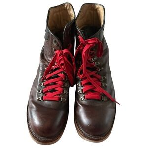 Vintage man Frye brown leather boots with red laces size 13D moto